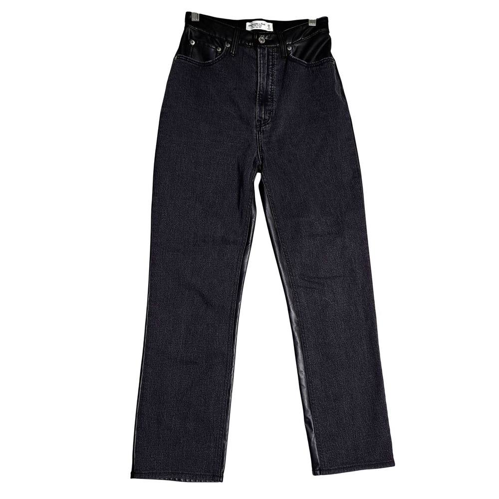 Abercrombie & Fitch Straight Leg Jeans Women 2 Black Faux Leather High Rise